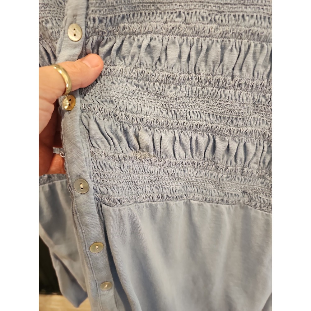 J Jill Button Up Blouse Blue Smocked Pattern 3/4 Sleeves 2XL - Picture 4 of 5